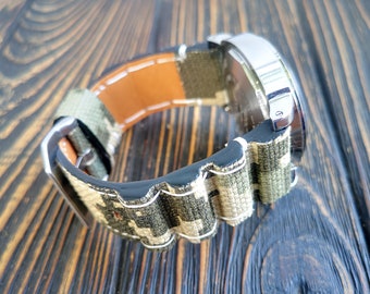 Pixel Camouflage Canvas Watch Strap: Custom Size 18-50mm