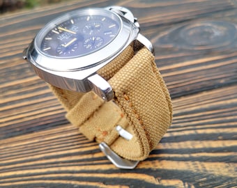 Handmade Padded Canvas Watch Strap, Faded Sand, Custom Size