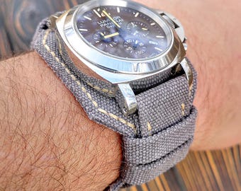 Washed Canvas Watch Cuff: Gray Double Rolled Bund Watch Strap