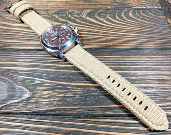 Handmade Padded Canvas Watch Strap, Faded Sand, Custom Size 20mm,22mm,23mm,24mm,26mm-50mm