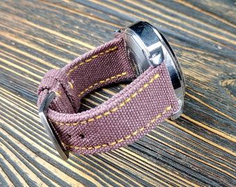 Uhrenarmband aus gewaschenem Canvas: blasses Burgunder Band