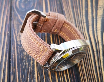 Handmade Washed Canvas Watch Strap, Light Brown, Custom Size