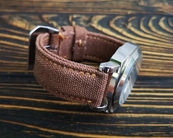 Padded Washed Canvas Watch Strap, Light Brown, Custom Size