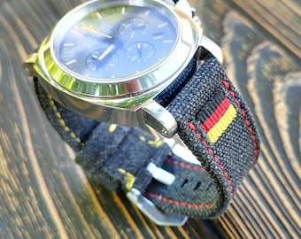 Black Canvas Watch Strap: Stone Washed, Custom Size 20mm,22mm,23mm,24mm,26mm-50mm