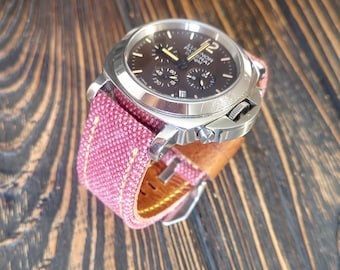 Rot gewaschenes Canvas Uhrenarmband: Handgefertigtes doppelrolliertes Band