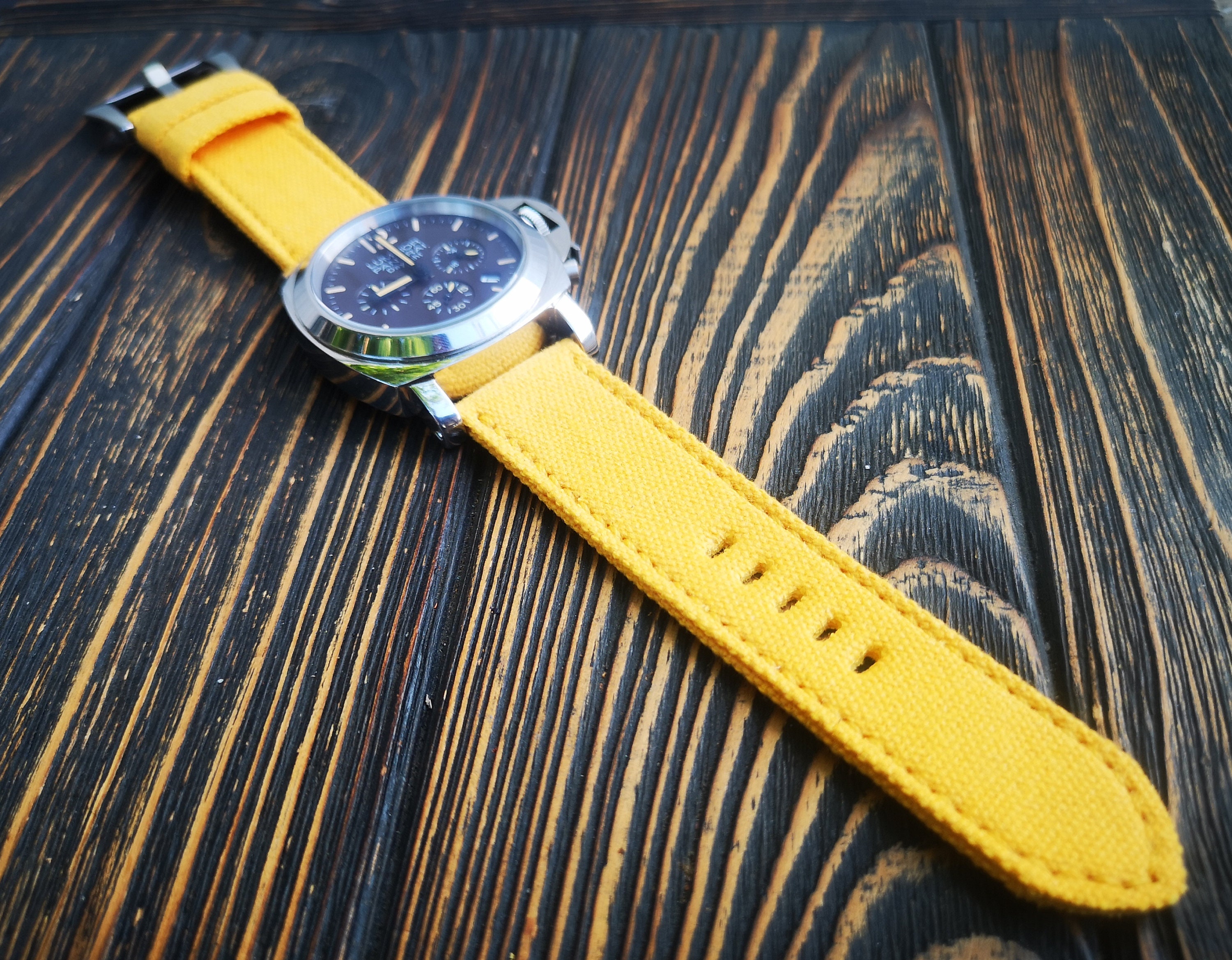 Canvas Watch Strap,double Rolled Canvas Watch Strap Yellow Color,for 20mm,22mm,24mm,26mm,28mm