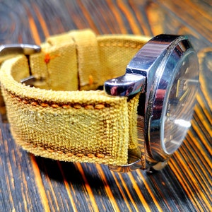 Bracelet de montre en toile,Bracelet de montre en toile lavée double laminé vieilli,couleur moutarde délavée pas jaune,pour 20 mm,22 mm,24 mm,26 mm,28 mm image 3