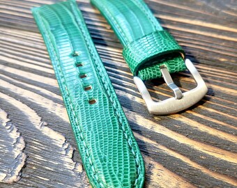 Green Lizard Leather Watch Strap, Custom Size