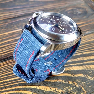 Canvas watch strap,Double rolled washed Denim watch strap,Blue color,for 20mm,22mm,24mm,26mm,28mm,custom size