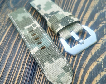 Bracelet de montre en toile, bracelet de montre en toile, couleur camouflage (pixels), pour 20 mm, 22 mm, 24 mm, 26 mm, 28 mm, dimension personnalisée, cadeau pour amis