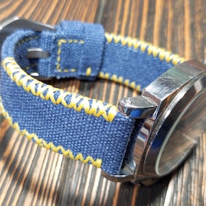 Canvas watch strap,Double rolled washed Denim watch strap,Blue color,for 20mm,22mm,24mm,26mm,28mm,custom size