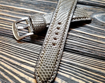 Olive Lizard Leather Watch Strap: Custom Size Band