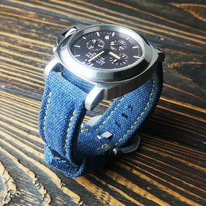 Canvas watch strap,Double rolled padded washed canvas watch strap,Navy Blue color,for 20mm,22mm,24mm,26mm,28mm,custom size