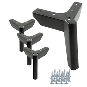Puede incluir: Juego de cuatro patas de mueble de metal negro con forma de Y en la parte superior y base cilíndrica. Incluye tornillos plateados. Ideal para proyectos de bricolaje.