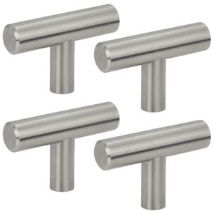 Elegantes pomos para muebles Steelix en plata cepillada, juego de 4 con acabado mate para interiores modernos.