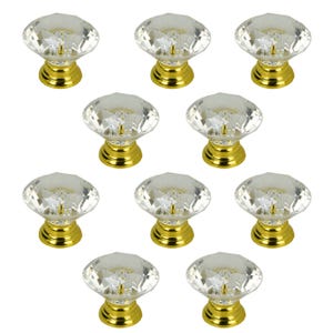 Boutons de meubles élégants en or diamant - Lot de 10 pour meubles et armoires de luxe