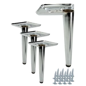 Può includere: Set di quattro gambe per mobili cromate con piastra di montaggio quadrata e design affusolato. Include una gamba più grande e un set di viti. Le gambe sono alte circa 15 cm.