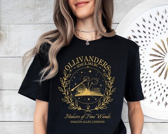 Harry Potter Ollivanders Inspired Print T-shirt | Wand Shop Graphic Tee | Potterhead Unisex Clothing | Magical Tshirt | Gift | Bookish Gift