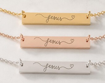 Collar de Jesús Joyería cristiana Barra de oro Plata Colgante de acero inoxidable Regalo de despedida misionero Cumpleaños de adolescente Bautismo Confirmación