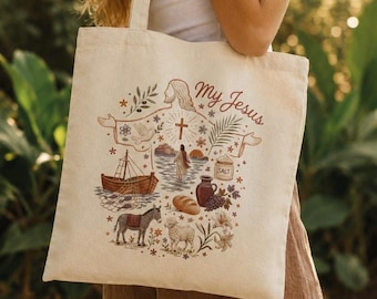 Bolso de lona cristiano con la imagen de Jesús, ideal para el estudio bíblico, la escuela dominical (Juan 3:16), regalo para maestros de primaria, bolso de hombro para biblioteca.