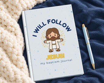 Dopdagbok för pojke, religiöst minnessak, present, inbunden anteckningsbok, blå linjerad skrivbok, följa Jesus, trosdagbok, gåva, sondop