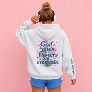 Christian Pullover Teen Girl Pink Floral Faith Hoodie Matthew Scripture Verse Clothing Religious Apparel Bible Passage Inspirational Sweatshirt Soft Comfortable Women Gift Best Friend Present Beautiful Design Details Casual Daily Wear