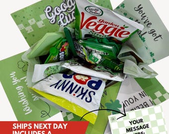 Good Luck Gift Box Care Package College Student Finals Survival Kit Comfort Box Green Snack Encouragement Bundle New Job Celebration Present