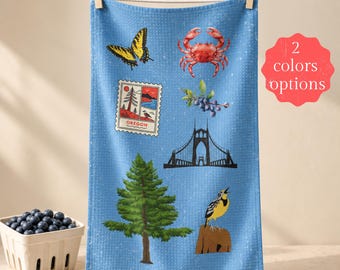 Paño de cocina de microfibra con diseño del puente del noroeste del Pacífico de la Universidad Estatal de Oregón, diseño de viaje, estampado de cangrejo y mariposa, tejido de punto gofrado, decoración de cocina, azul, regalo para anfitriona.