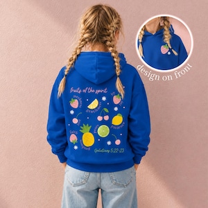 Christian Girl Hoodie Youth Pink Sweatshirt Strawberry Pullover Fleece Church Wear Bible Verse Galatians Message Top Faith Based Apparel