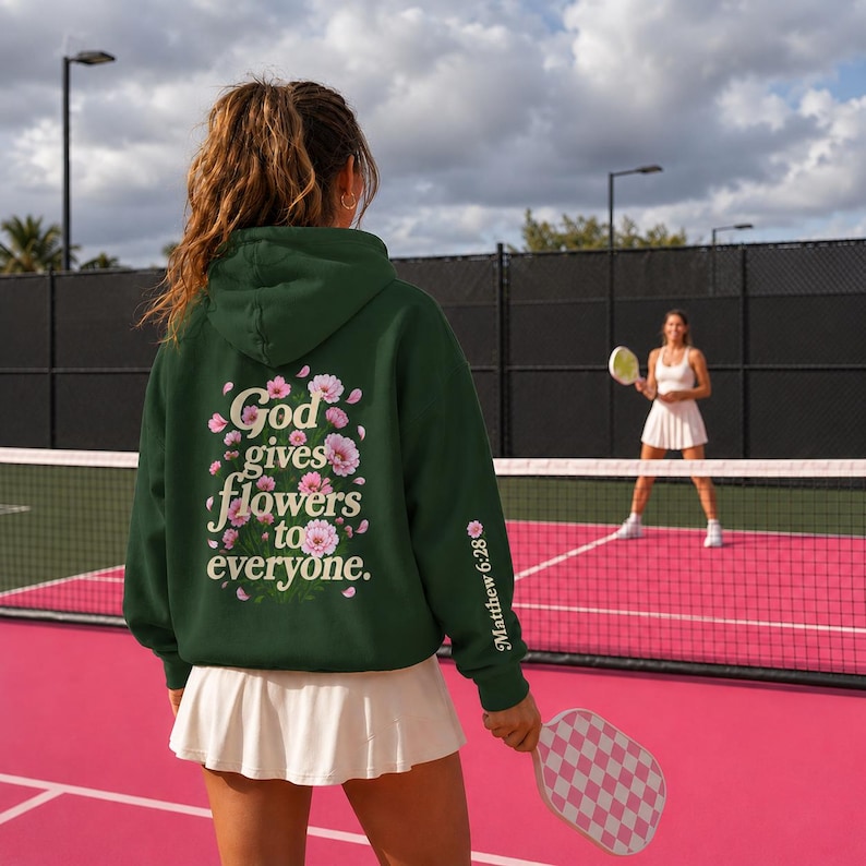 Teen Girl Christian Sweatshirt Pink Floral Faith Hoodie Matthew Verse Scripture Apparel Bible Passage Clothing Youth Women Soft Comfortable Pullover Inspirational Religious Gift Best Friend Present Beautiful Back Front Design Casual Wear