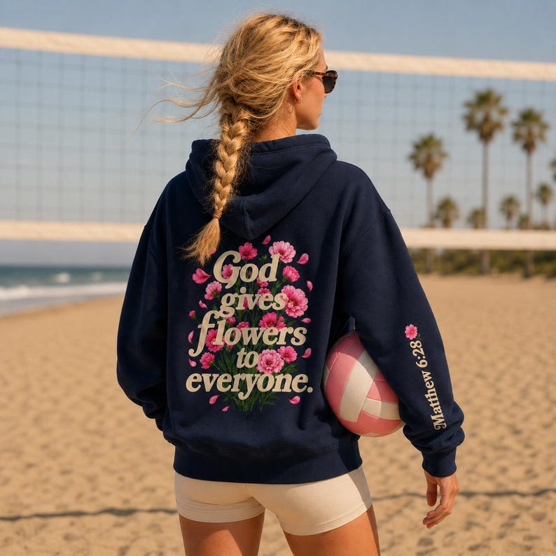 Teen Girl Christian Sweatshirt Pink Floral Faith Hoodie Matthew Verse Scripture Apparel Bible Passage Clothing Women Soft Comfortable Pullover Inspirational Religious Gift Best Friend Present Beautiful Back Front Design Casual Wear