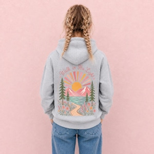 Girl Hoodie Christian Faith Design Camp Sweatshirt School Clothing Youth Spiritual Wear Daughter Gift Soft Fleece Pullover Sport Grey