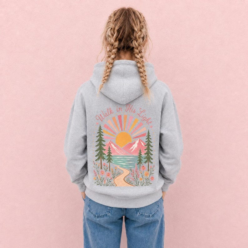 Girl Hoodie Christian Faith Design Camp Sweatshirt School Clothing Youth Spiritual Wear Daughter Gift Soft Fleece Pullover Sport Grey
