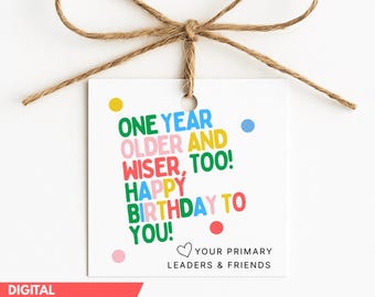 LDS Primary Bday Tag Print Birthday Tags for Church Kids Teacher Gift Celebration Printable Digital Download Instant Access Colorful Design