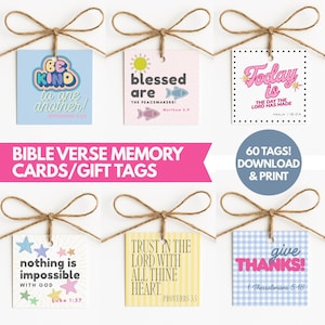 Bible Verse Memory Cards for Kids Christian Homeschool Printable Sunday School Reward Scripture Gift Tag Lunchbox Note Jesus Teaching Tool