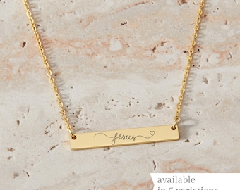 Jesus Necklace Christian Jewelry Gold Bar Silver Stainless Steel Pendant Missionary Farewell Gift Teen Girl Birthday Baptism Confirmation