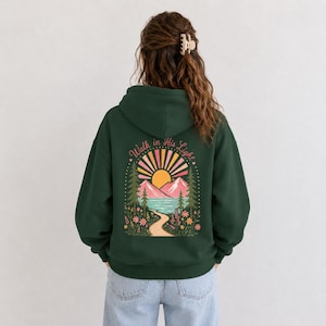 Girl Hoodie Christian Faith Design Camp Sweatshirt School Clothing Youth Spiritual Wear Daughter Gift Soft Fleece Pullover Forest Green