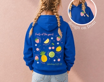 Sudadera con capucha para niña cristiana, juvenil, rosa, con estampado de fresas, de forro polar, para la iglesia, con versículo bíblico y mensaje de Gálatas.