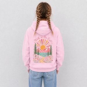 Girl Hoodie Christian Faith Design Camp Sweatshirt School Clothing Youth Spiritual Wear Daughter Gift Soft Fleece Pullover Light Pink