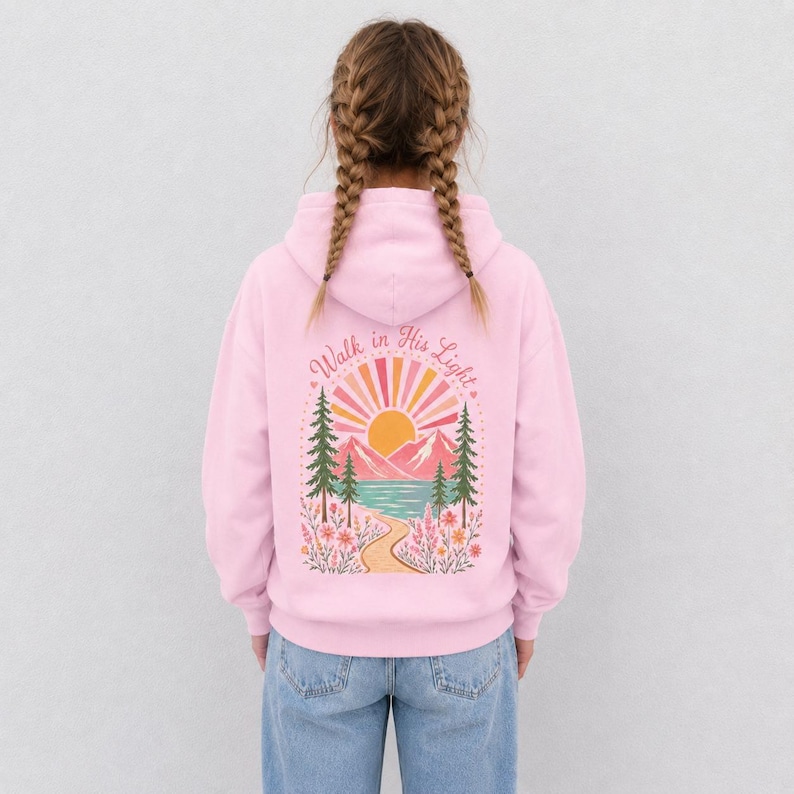 Girl Hoodie Christian Faith Design Camp Sweatshirt School Clothing Youth Spiritual Wear Daughter Gift Soft Fleece Pullover Light Pink