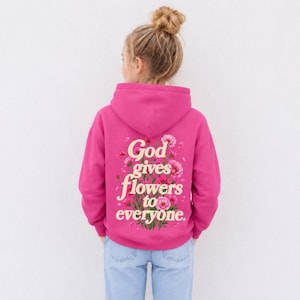 Christian Kids Hoodie Girl Sweatshirt Pink Floral Faith Clothing Youth Pullover Soft Fleece Daughter Gift Jesus Apparel School Wear Cotton