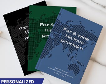 Custom Missionary Journal Hardcover Mission Gift for Elder Mission Farewell Notebook Personalized LDS Keepsake World Map Travel Book Lined