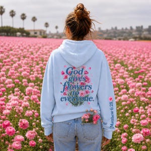 Christian Pullover Teen Girl Pink Floral Faith Hoodie Matthew Scripture Verse Clothing Religious Apparel Bible Passage Inspirational Sweatshirt Soft Comfortable Women Gift Best Friend Present Beautiful Design Details Casual Daily Wear