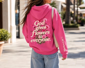 Christian Hoodie Teen Girl Sweatshirt Pink Faith Apparel Jesus Floral Clothing Bible Verse Gift for Women Scripture Clothing Soft Pullover