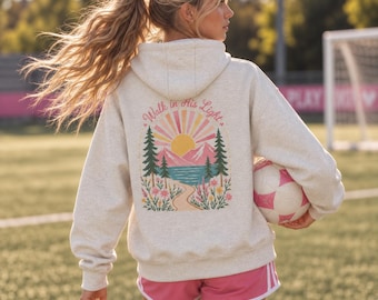 Sudadera con capucha con versículo bíblico, regalo para adolescentes, sudadera con capucha de fe para mujer, top inspirador con escritura, chaqueta con capucha de algodón polar, diseño de montaña y paisaje lacustre.