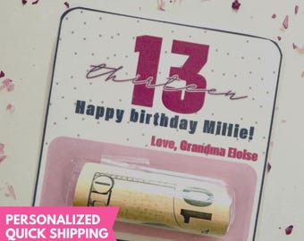 Birthday Money Card Teen Girl Gift Personalized Cash Holder Creative Greeting Envelope Custom Age Keepsake Celebration Present Tween Bday