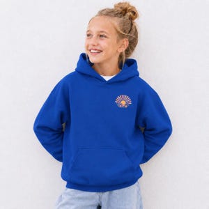 Youth Sweatshirt Christian Faith Design School Clothing Essential Girls Hoodie Camp Wear Spiritual Apparel Soft Fleece Interior Comfortable Pullover Style Mountain Lake Graphics Walk His Light Message Inspirational Design Beautiful Cotton