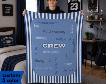 Custom Name Blanket Personalized Teen Boy Gift for Son Graduation Present Blue Striped Plush Blanket Velveteen Throw Birthday Keepsake