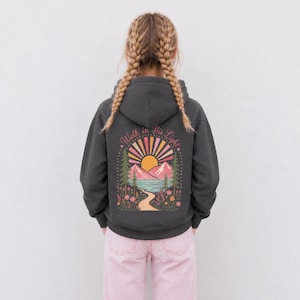 Girl Hoodie Christian Faith Design Camp Sweatshirt School Clothing Youth Spiritual Wear Daughter Gift Soft Fleece Pullover Dark Heather