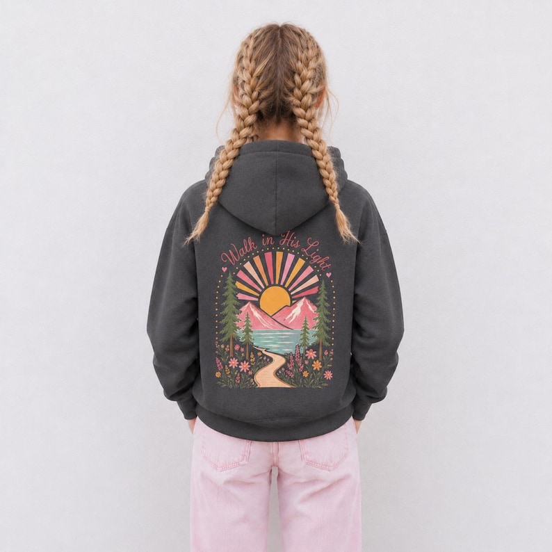Girl Hoodie Christian Faith Design Camp Sweatshirt School Clothing Youth Spiritual Wear Daughter Gift Soft Fleece Pullover Dark Heather